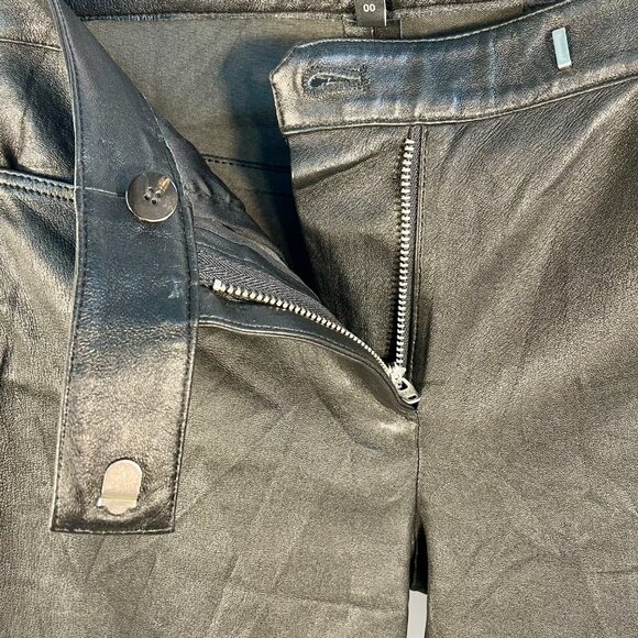 Theory Lamb Leather Bristol Crop Pant L Black Flare Trousers Size 00 - Picture 6 of 10